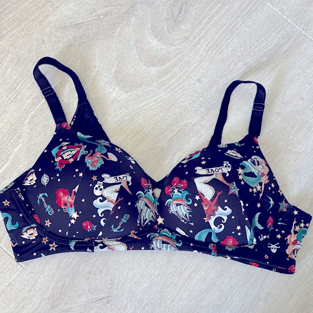 Torrid Curve Wire Free Push Up Bra Sink or Swim Black Tattoo size 40D